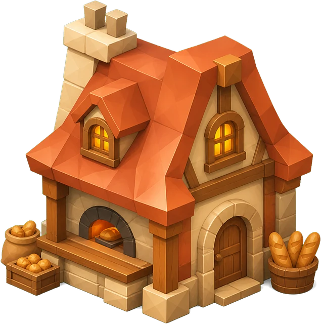 Bakery · Medieval. Isometric medieval bakery artwork.
