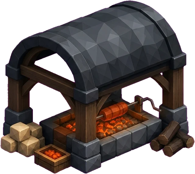 Barbecue · Medieval. Isometric medieval barbecue artwork.