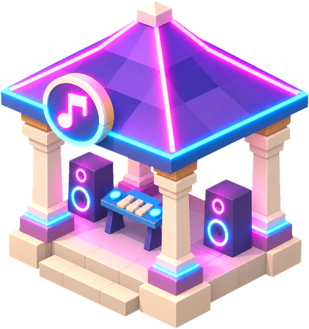 Music pavilion · Cyberpunk. Original cyberpunk era building artwork. Artwork existence does not establish its unlock or availability in a released build.