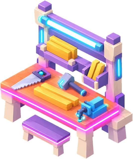 Workbench · Cyberpunk. Original cyberpunk era building artwork. Artwork existence does not establish its unlock or availability in a released build.