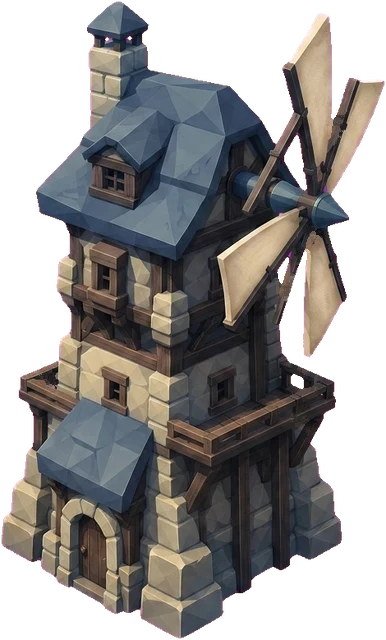 Feed mill · Medieval. Isometric medieval feed mill artwork.