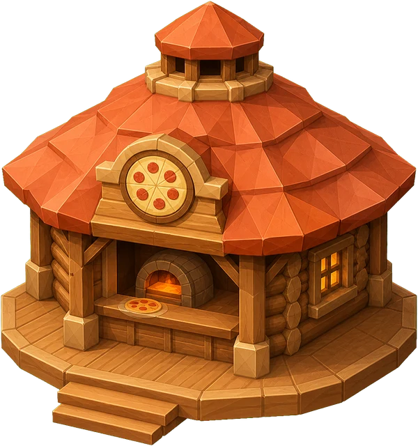 Pizzeria · Medieval. Isometric medieval pizzeria artwork.