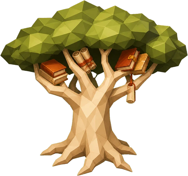 Knowledge tree · Medieval. Isometric medieval knowledge tree artwork.