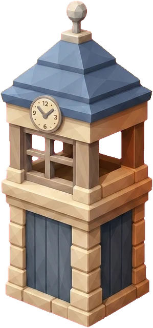 Village clock · Medieval. Isometric medieval village clock artwork.