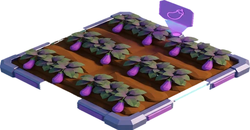 Eggplant ready to harvest. Isometric eggplant crop artwork at the harvest-ready stage.
