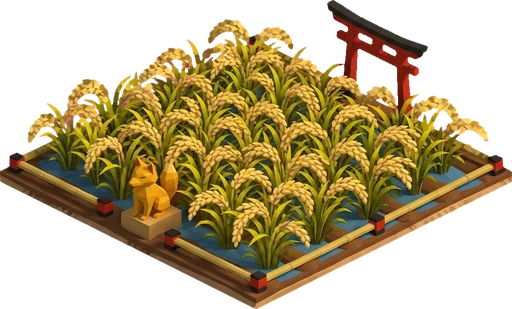 Rice ready to harvest. Isometric rice crop artwork at the harvest-ready stage.