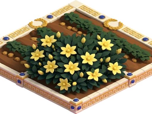 Rose ready to harvest. Isometric rose crop artwork at the harvest-ready stage.