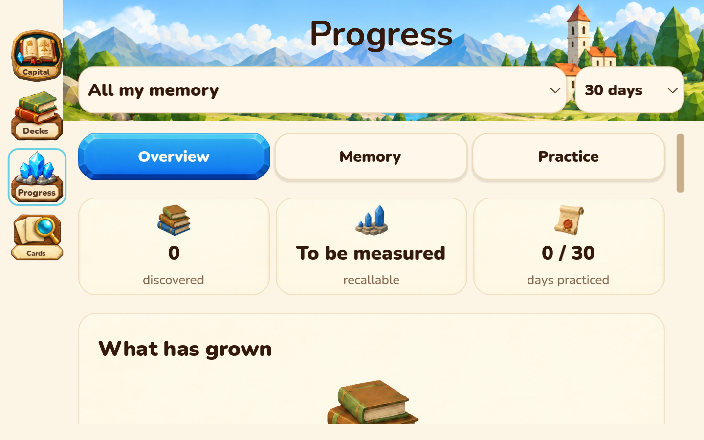 Learning progress. Study progress interface with demonstration data.